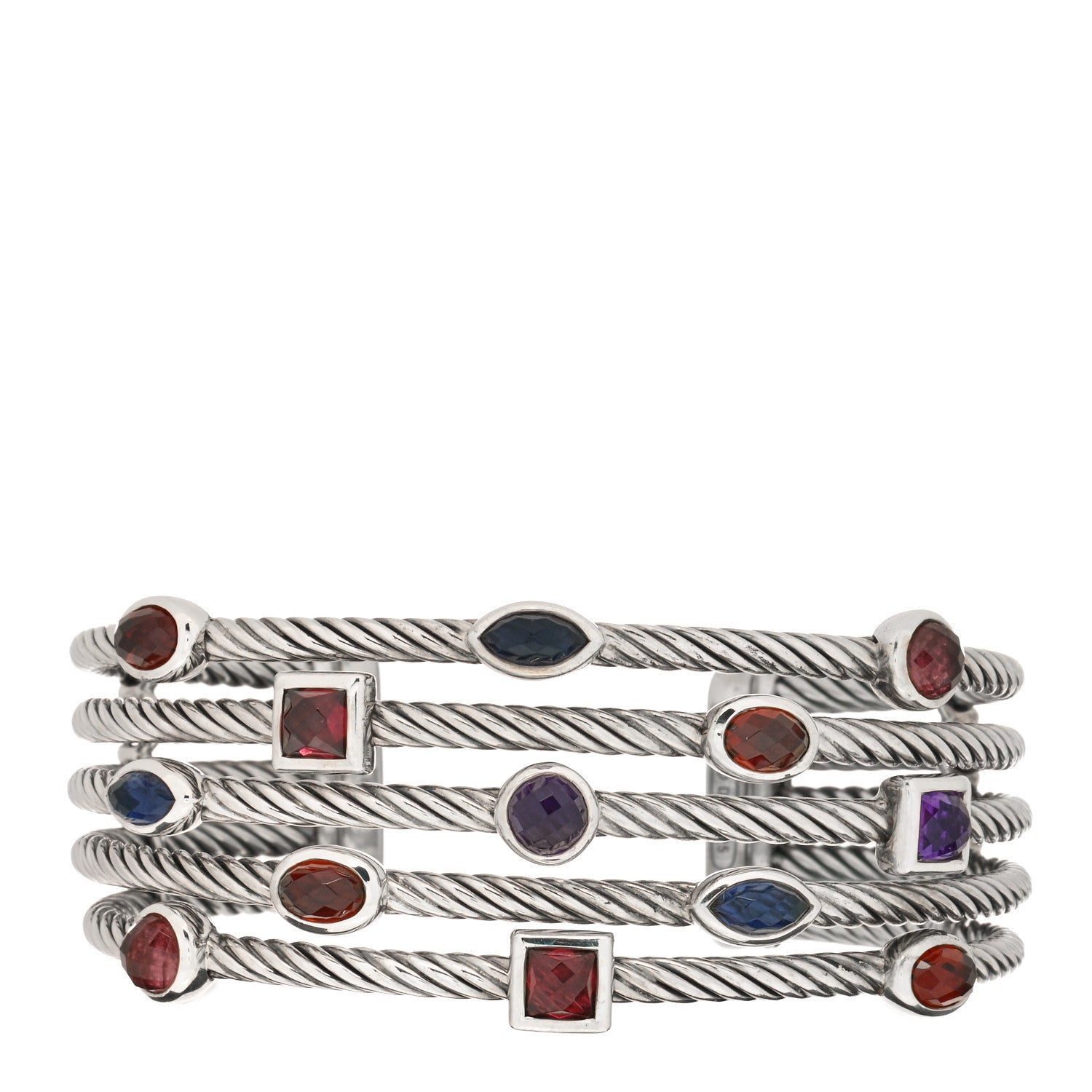 David Yurman Sterling Silver Garnet Iolite Amethyst Pink Tourmaline Confetti Five Row Bracelet 1 of 4