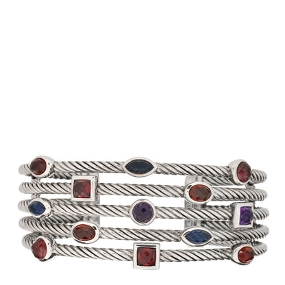 David Yurman Sterling Silver Garnet Iolite Amethyst Pink Tourmaline Confetti Five Row Bracelet 1 of 4