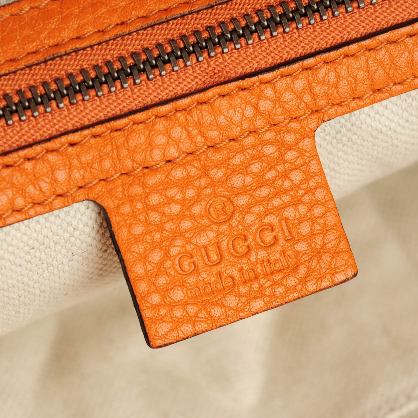 Pebbled Calfskin Bamboo Shopper Tote Orange