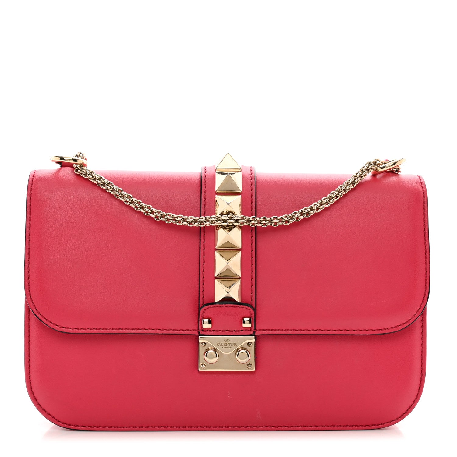 Valentino Garavani Vitello Medium Glam Lock Rockstud Flap Deep Rose 1 of 10