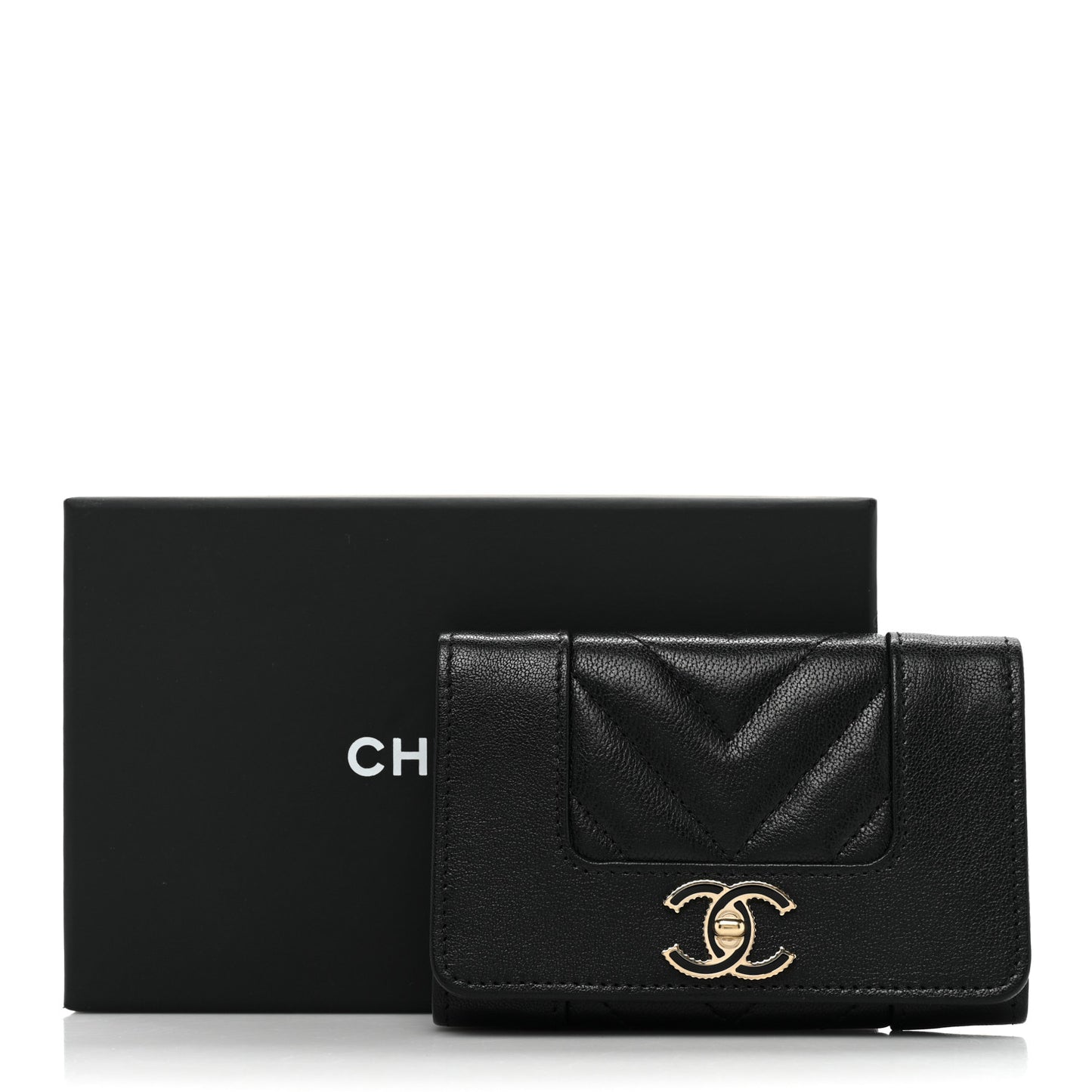 Sheepskin Chevron Quilted Vintage Mademoiselle Card Holder Black