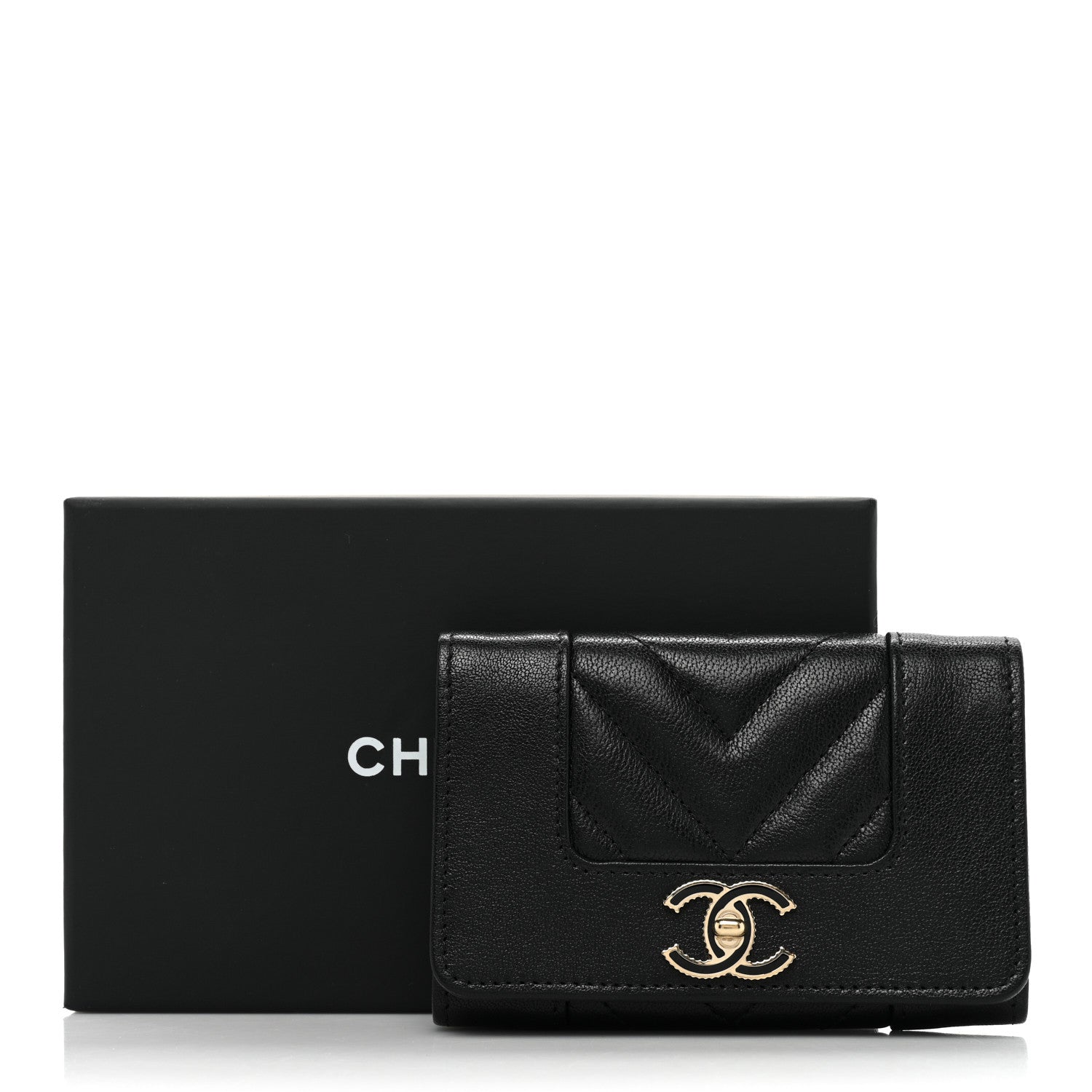 Chanel Sheepskin Chevron Quilted Vintage Mademoiselle Card Holder Black 10 of 10