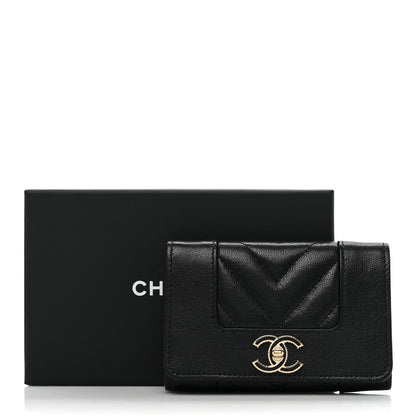 Chanel Sheepskin Chevron Quilted Vintage Mademoiselle Card Holder Black 10 of 10