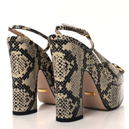 Gucci Calfskin Snakeskin Print Horsebit Platform 35/120mm Slingback Pumps 37.5 Beige Avana 4 of 9