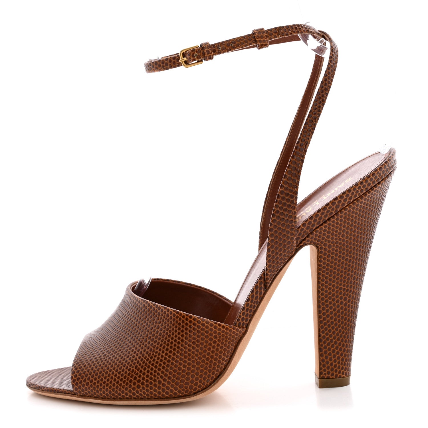 Saint Laurent Lizard Embossed Calfskin Scandale Sandals 40 Cognac 1 of 11