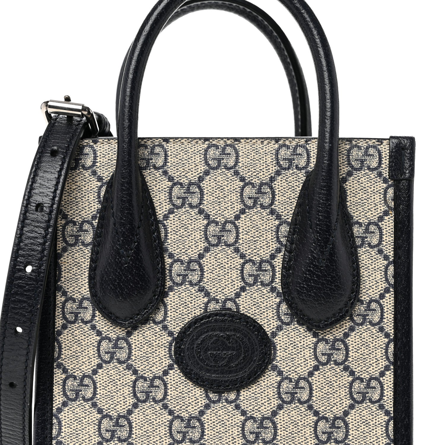 Gucci GG Supreme Monogram Textured Dollar Calfskin Mini Retro Interlocking G Tote Bag Beige Blue 8 of 10
