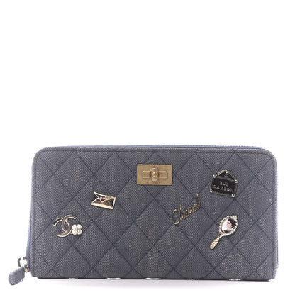 Chanel Denim Quilted Large Gusset Lucky Charms 2.55 Reissue Zip Around Wallet Bleu Fonce 1 of 10