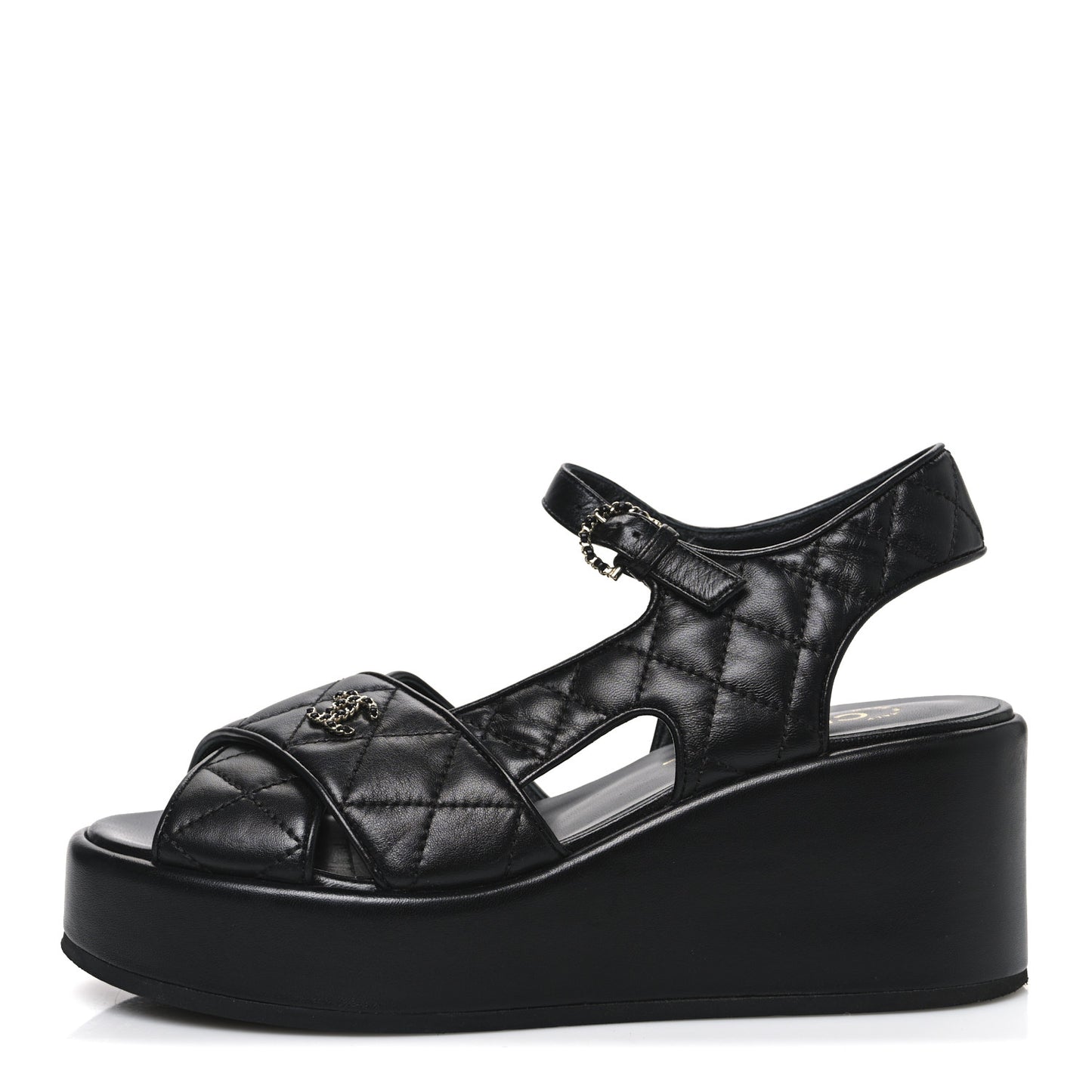 Lambskin Quilted CC Platform Sandals 39 Black