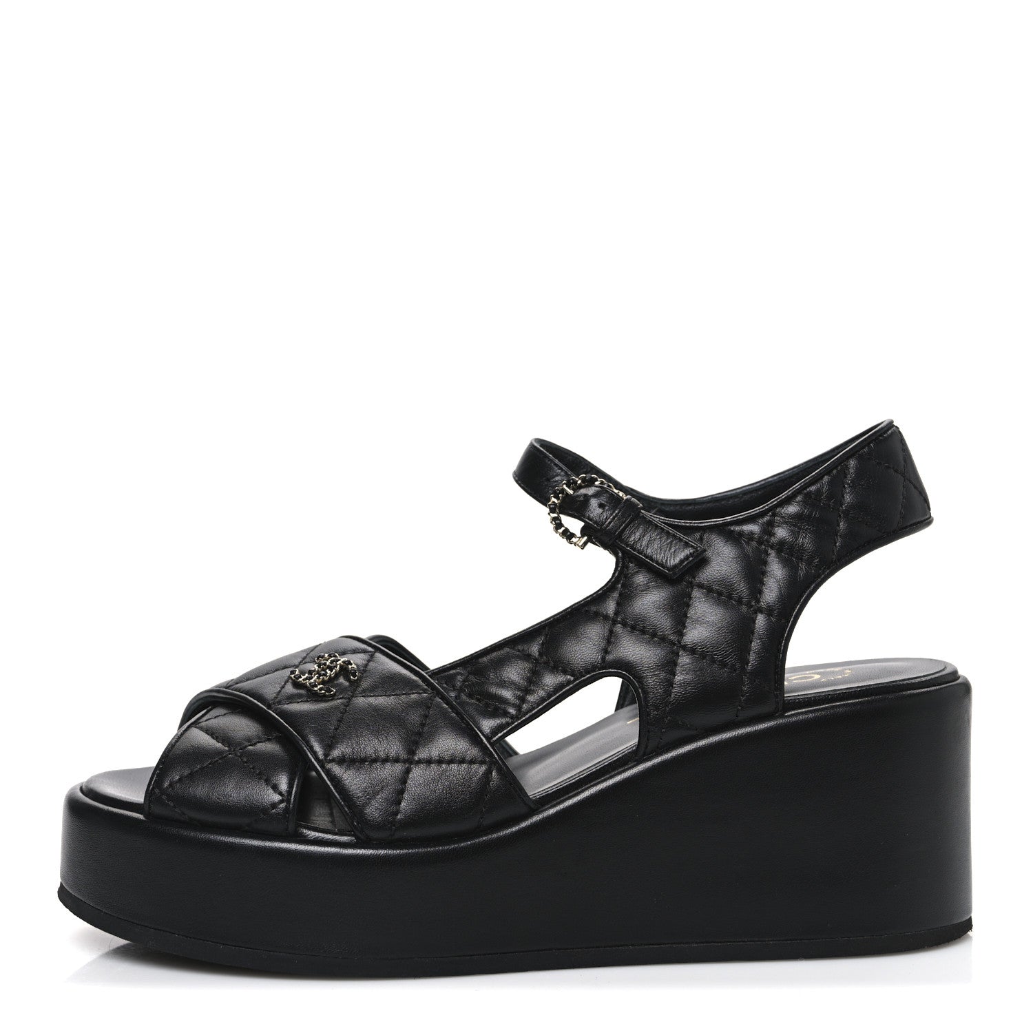 Chanel Lambskin Quilted CC Platform Sandals 39 Black 1 of 11