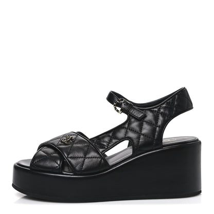 Chanel Lambskin Quilted CC Platform Sandals 39 Black 1 of 11