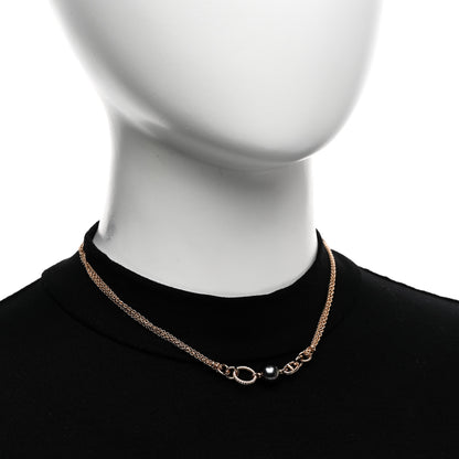 Hermes 18K Rose Gold Diamond Black Tahitian Cultured Pearl Albertine Necklace ST 2 of 6