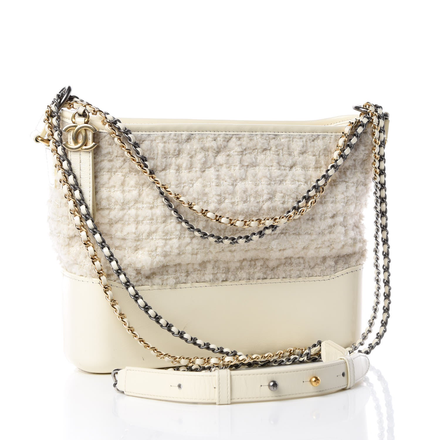Chanel Tweed Calfskin Quilted Medium Gabrielle Hobo Ivory 3 of 10