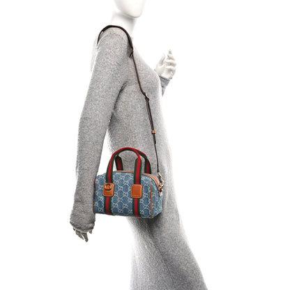 Gucci GG Denim Calfskin Web Mini GG Top Handle Bag Light Blue White 2 of 9