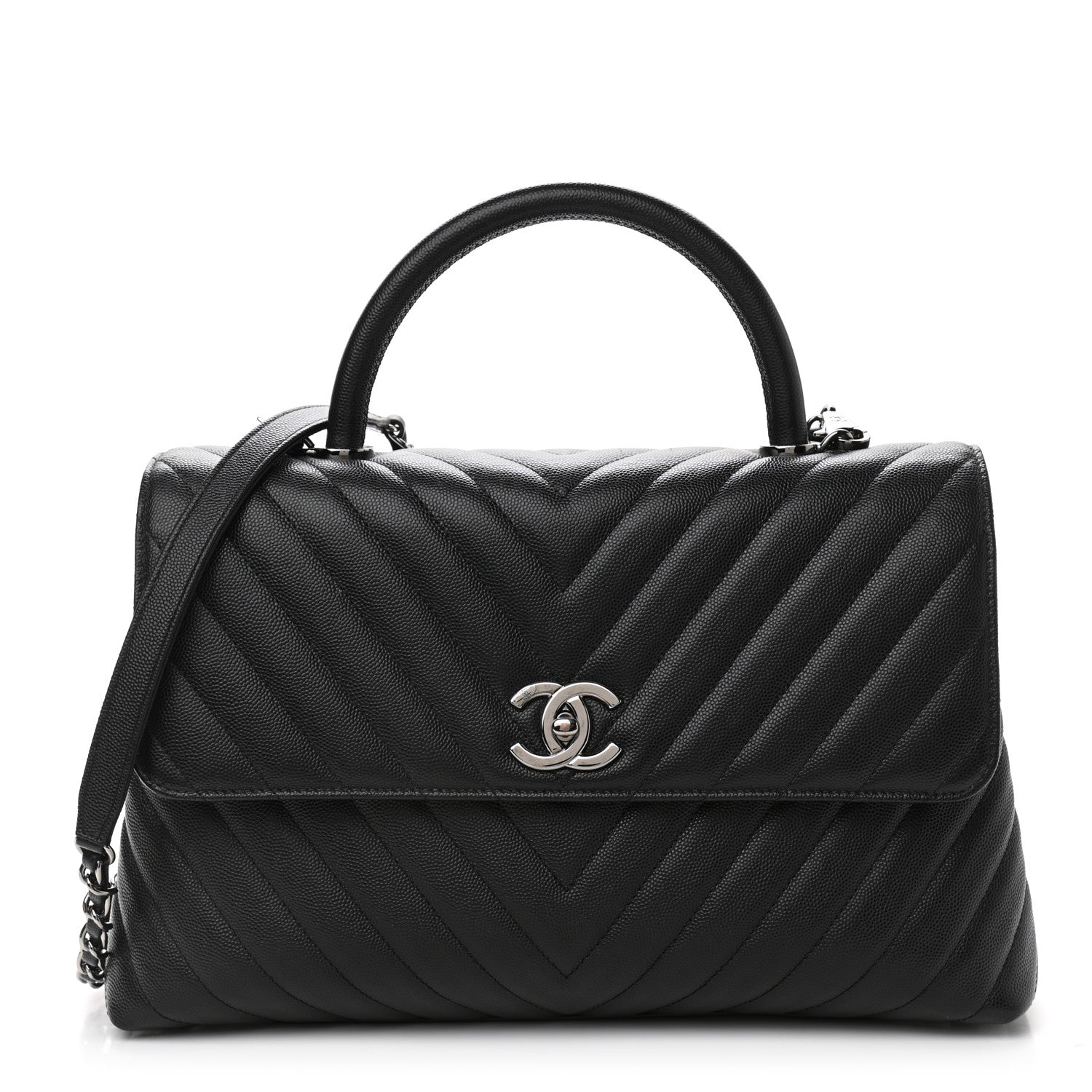 Chanel Caviar Chevron Quilted Medium Coco Handle Flap Black 1 of 11