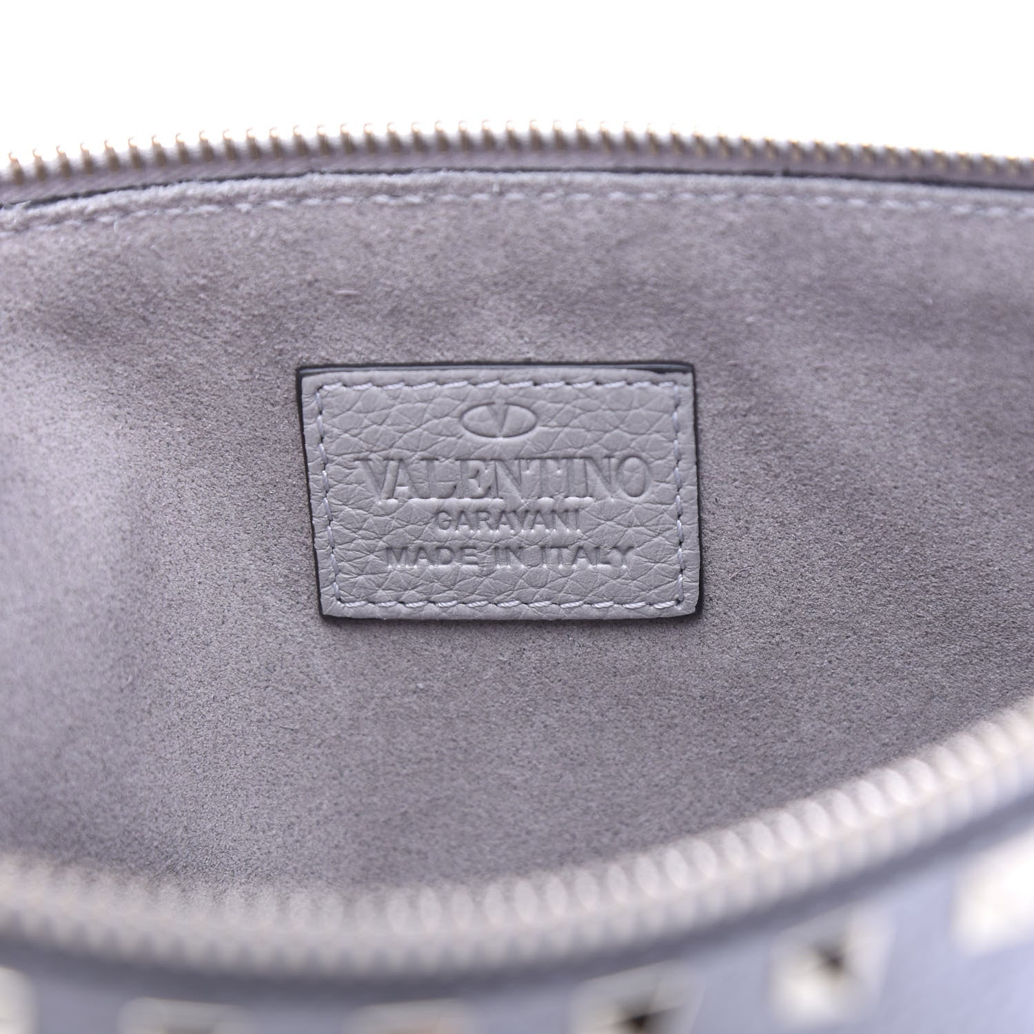 Valentino Garavani Pebbled Calfskin Large Rockstud Zip Pouch Pastel Grey 6 of 6