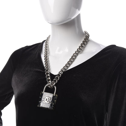 Chanel Resin CC Oversized Padlock Chain Necklace Silver Pearly White 2 of 5