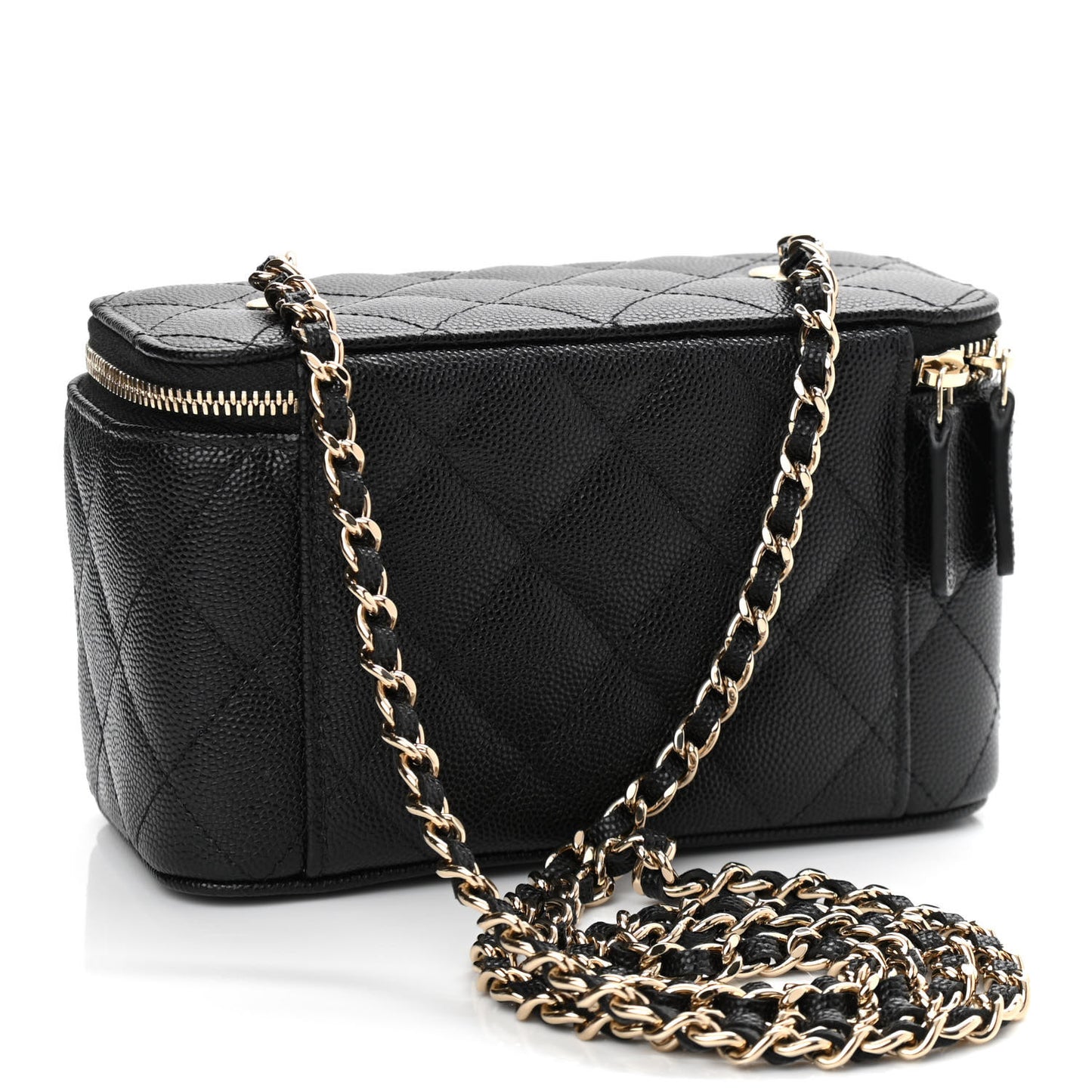 Caviar Quilted Small Vanity Case With Chain Black