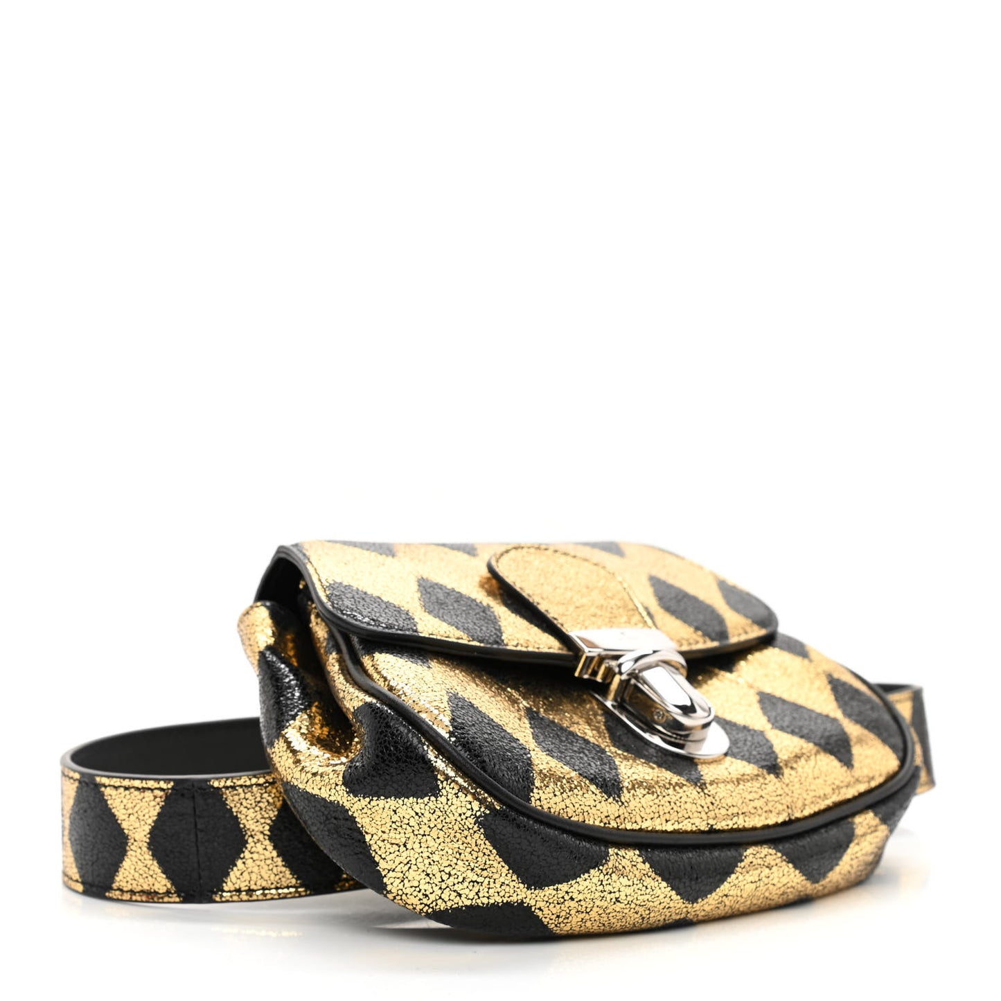 Metallic Cracked Calfskin Belt Bag Gold Black