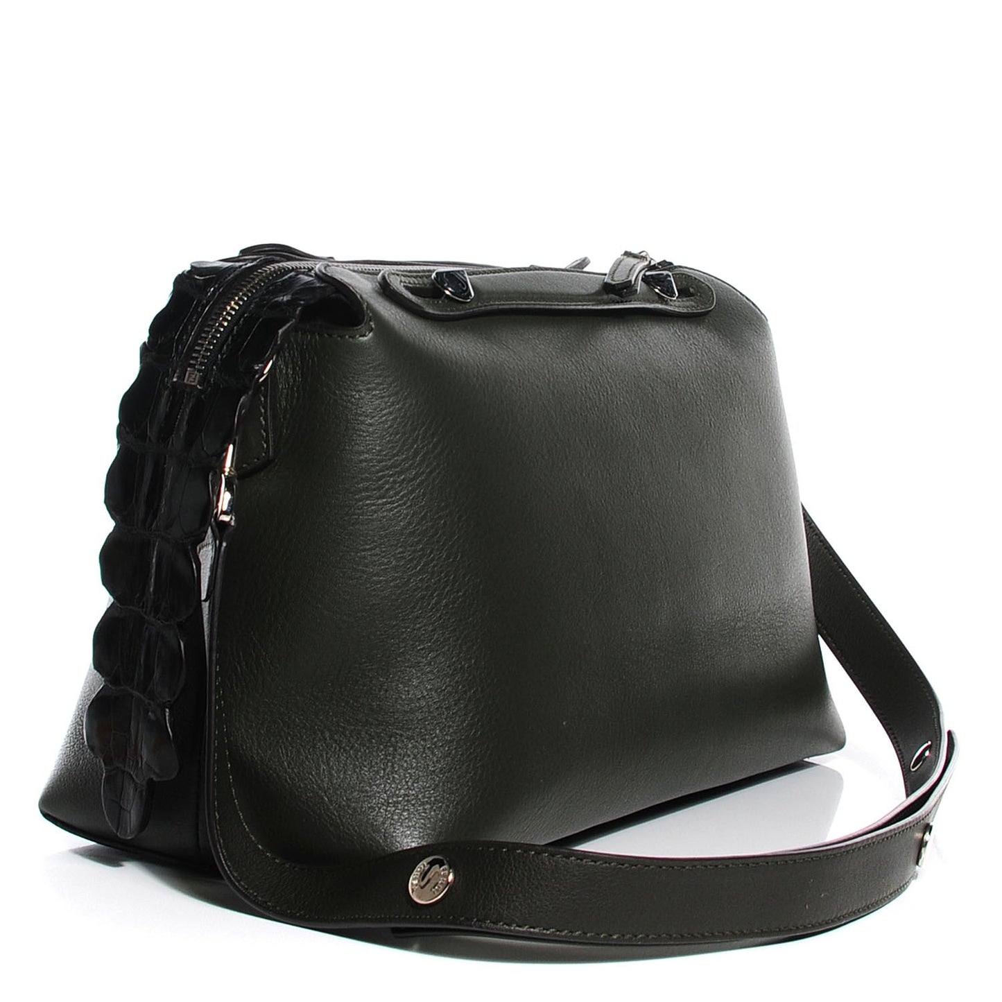 Vitello Dolce Croc Tail Large By The Way Boston Bag Verde Prato Black