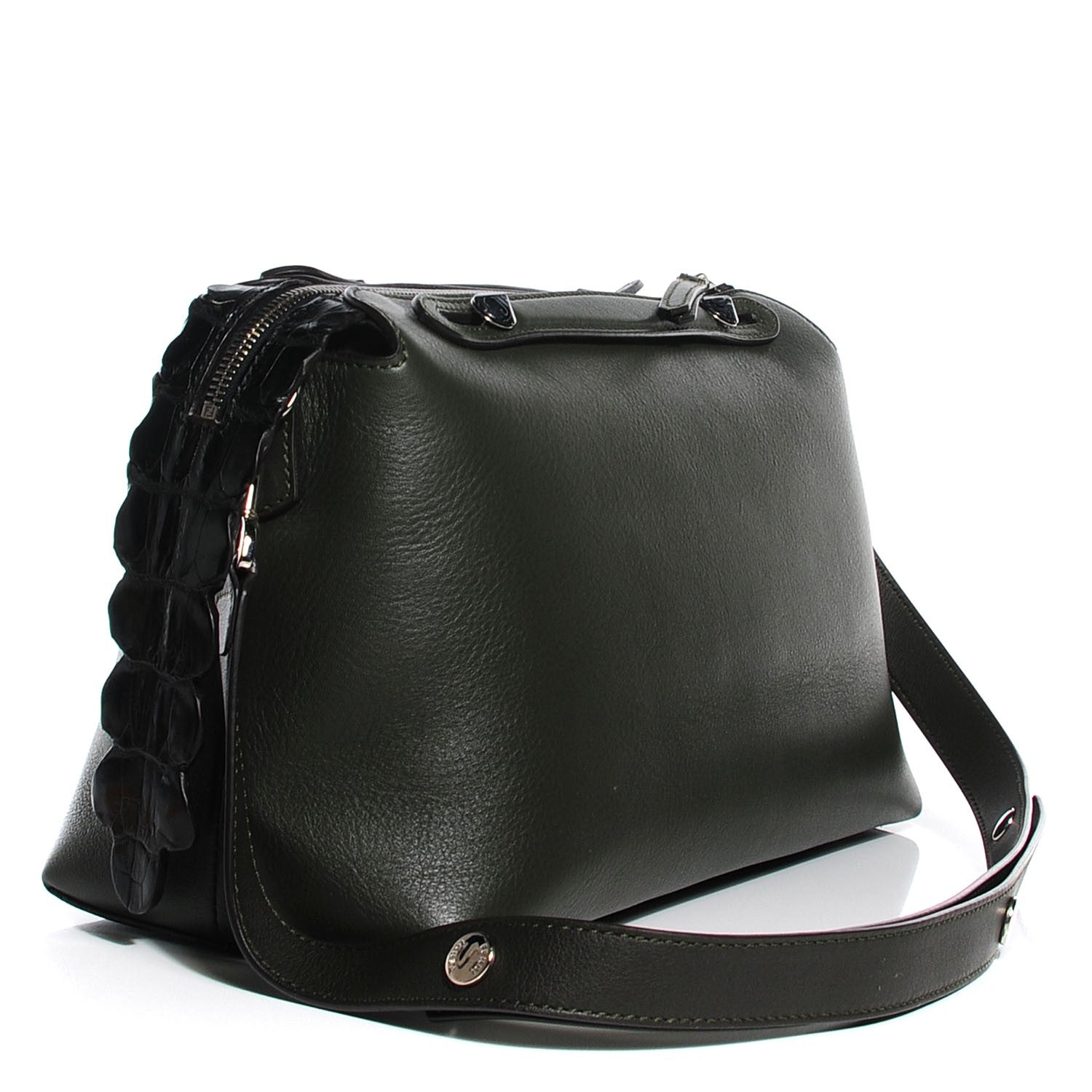 Fendi Vitello Dolce Croc Tail Large By The Way Boston Bag Verde Prato Black 3 of 10