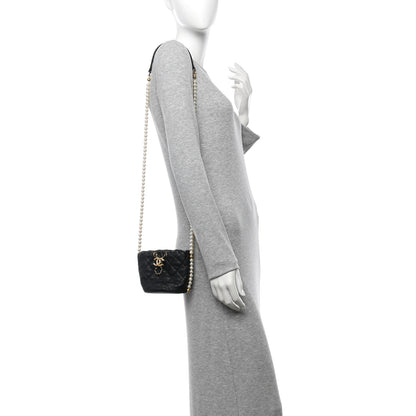 Chanel Calfskin Quilted Pearl Mini About Pearls Drawstring Bucket Bag Black 3 of 10