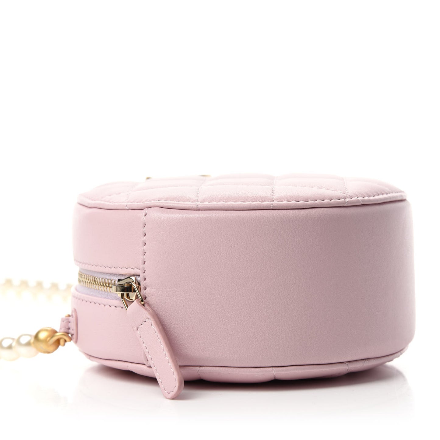 Calfskin Quilted Pearl Round Clutch With Chain Light Pink