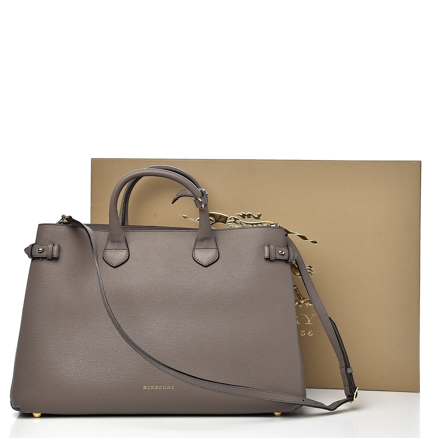 Burberry Grainy Calfskin House Check Large Banner Tote Thistle Grey 16 of 16