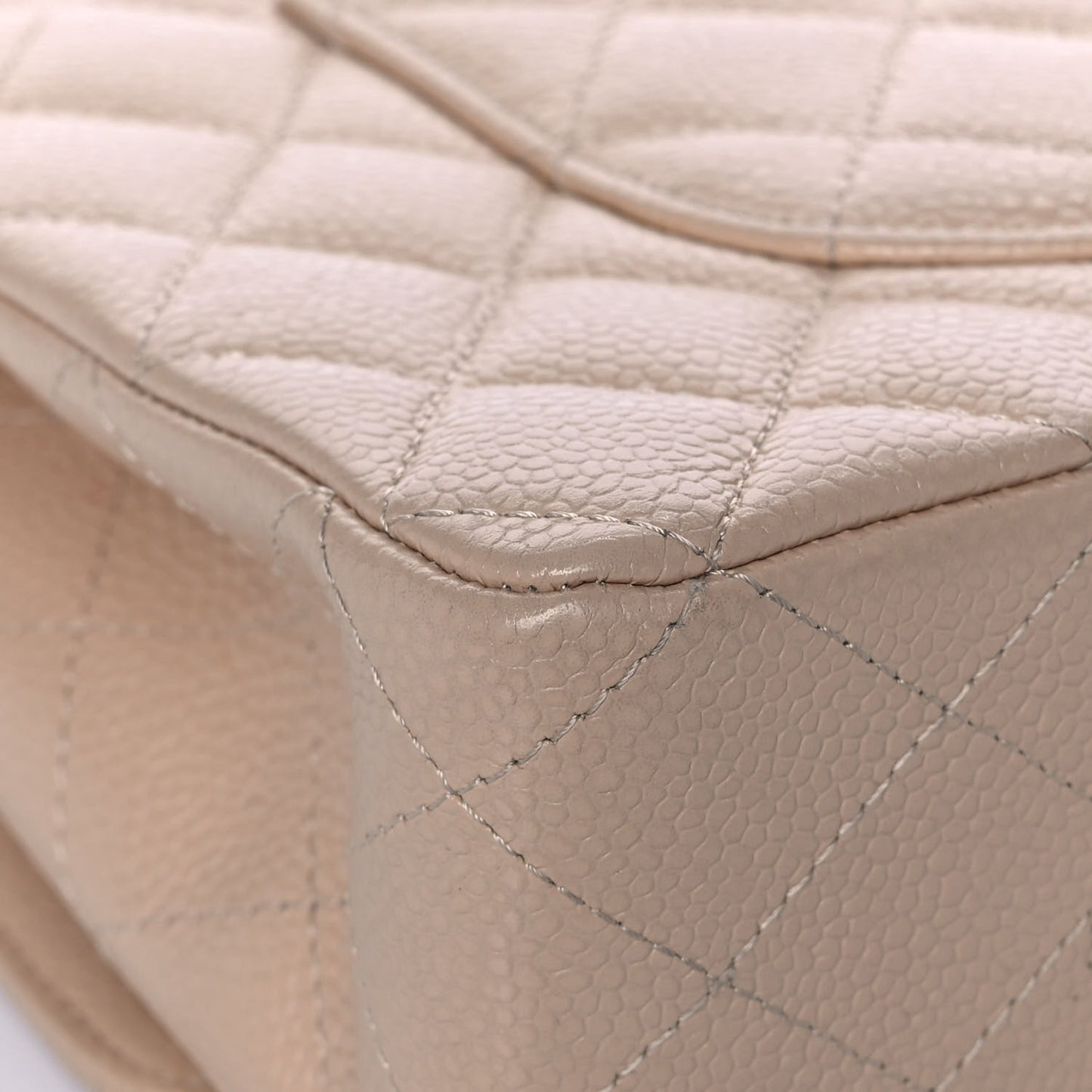 Caviar Quilted Medium Double Flap Beige
