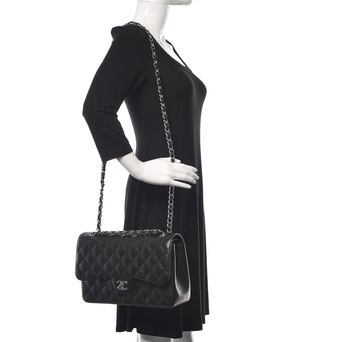 Caviar Quilted Jumbo Double Flap Black