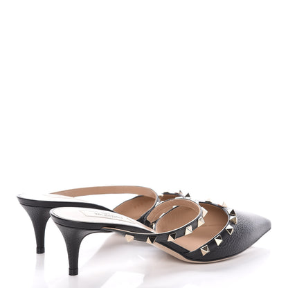 Valentino Garavani Pebbled Calfskin Rockstud Cross Strap 50mm Mules 38.5 Black 4 of 9
