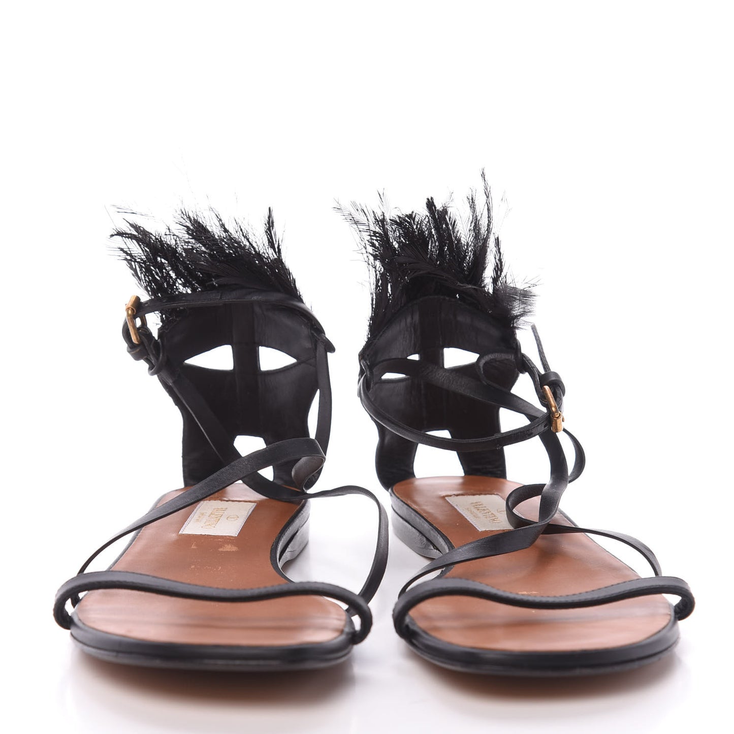 Nappa Feather Flat Sandals 38 Black