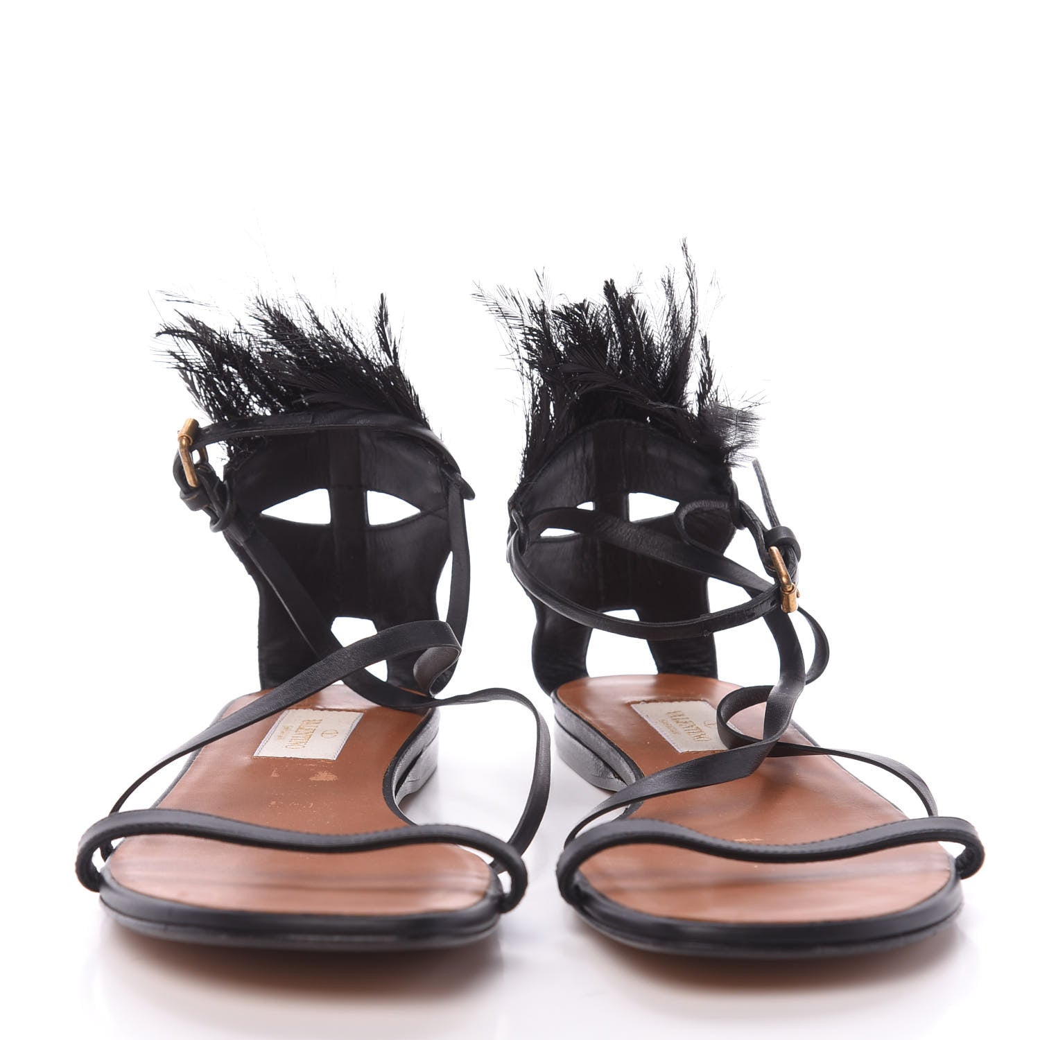 Valentino Garavani Nappa Feather Flat Sandals 38 Black 2 of 10