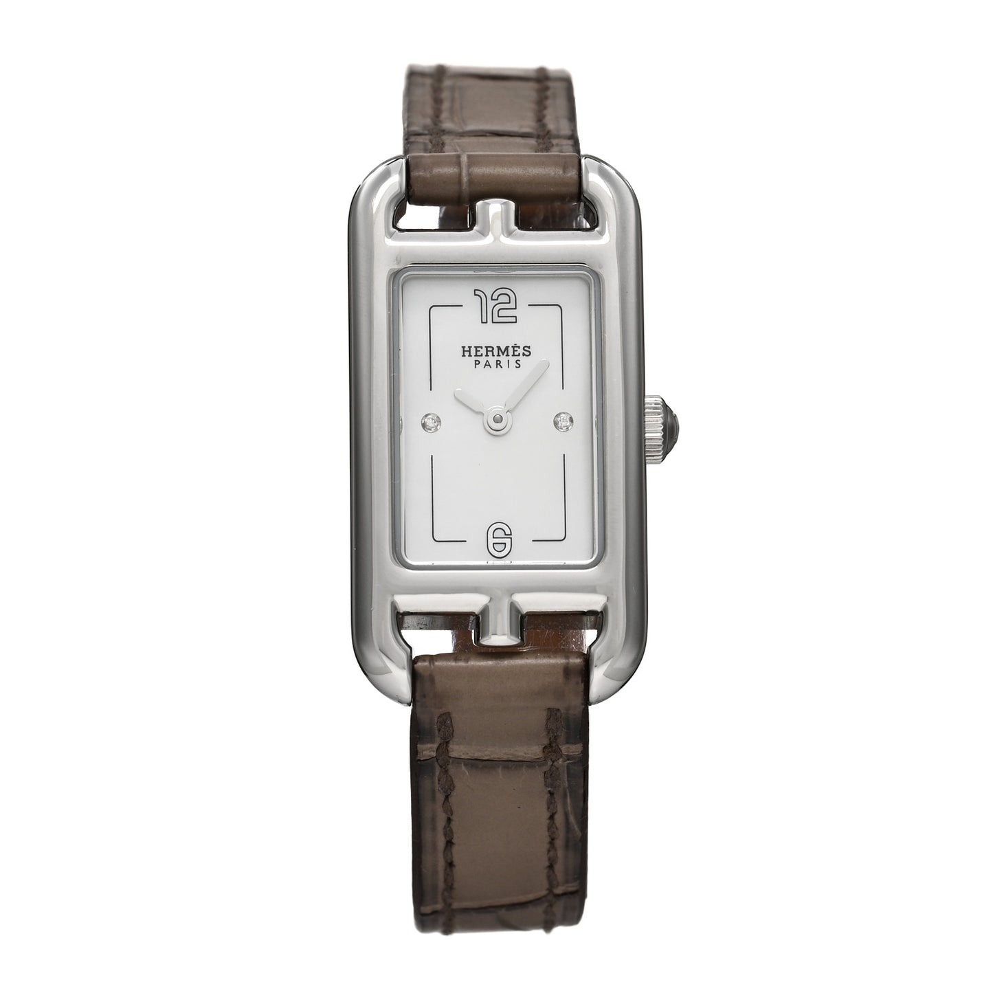 Stainless Steel Alligator Diamond Mother of Pearl 17mm Nantucket Quartz Watch Gris Elephant