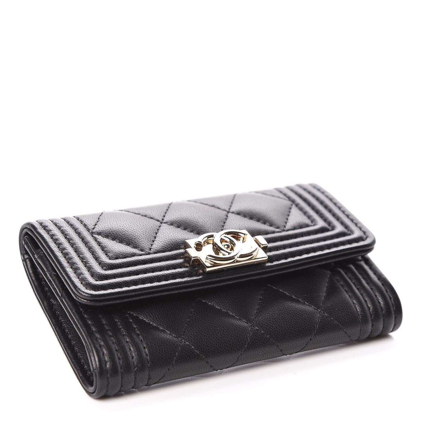 Lambskin Quilted Boy Card Holder Wallet Black