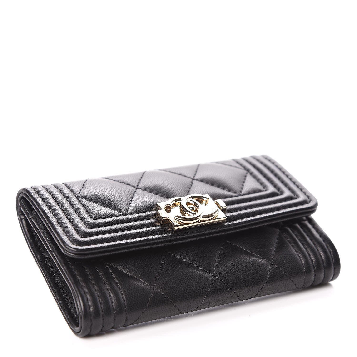 Chanel Lambskin Quilted Boy Card Holder Wallet Black 4 of 11