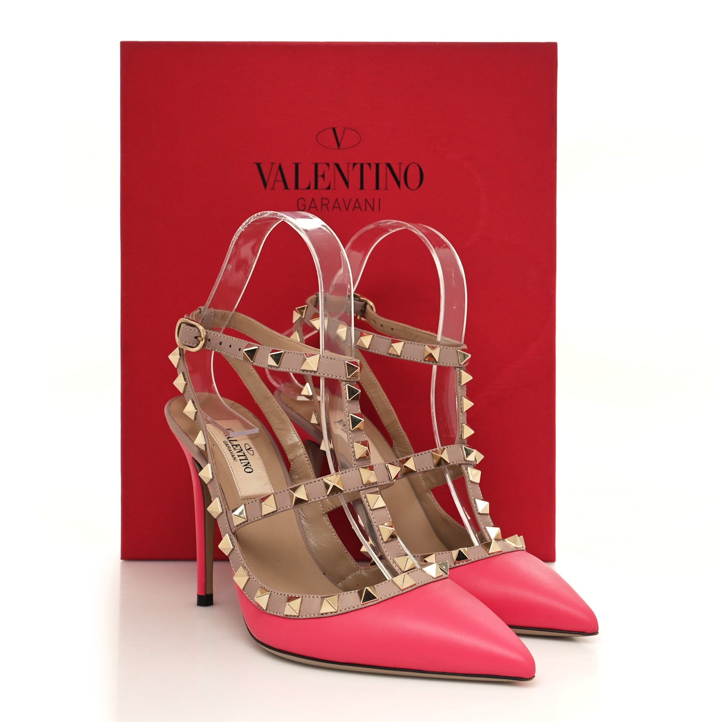 Calfskin Nappa Rockstud Ankle Strap 100mm Pumps 36 Deep Fuxia Poudre