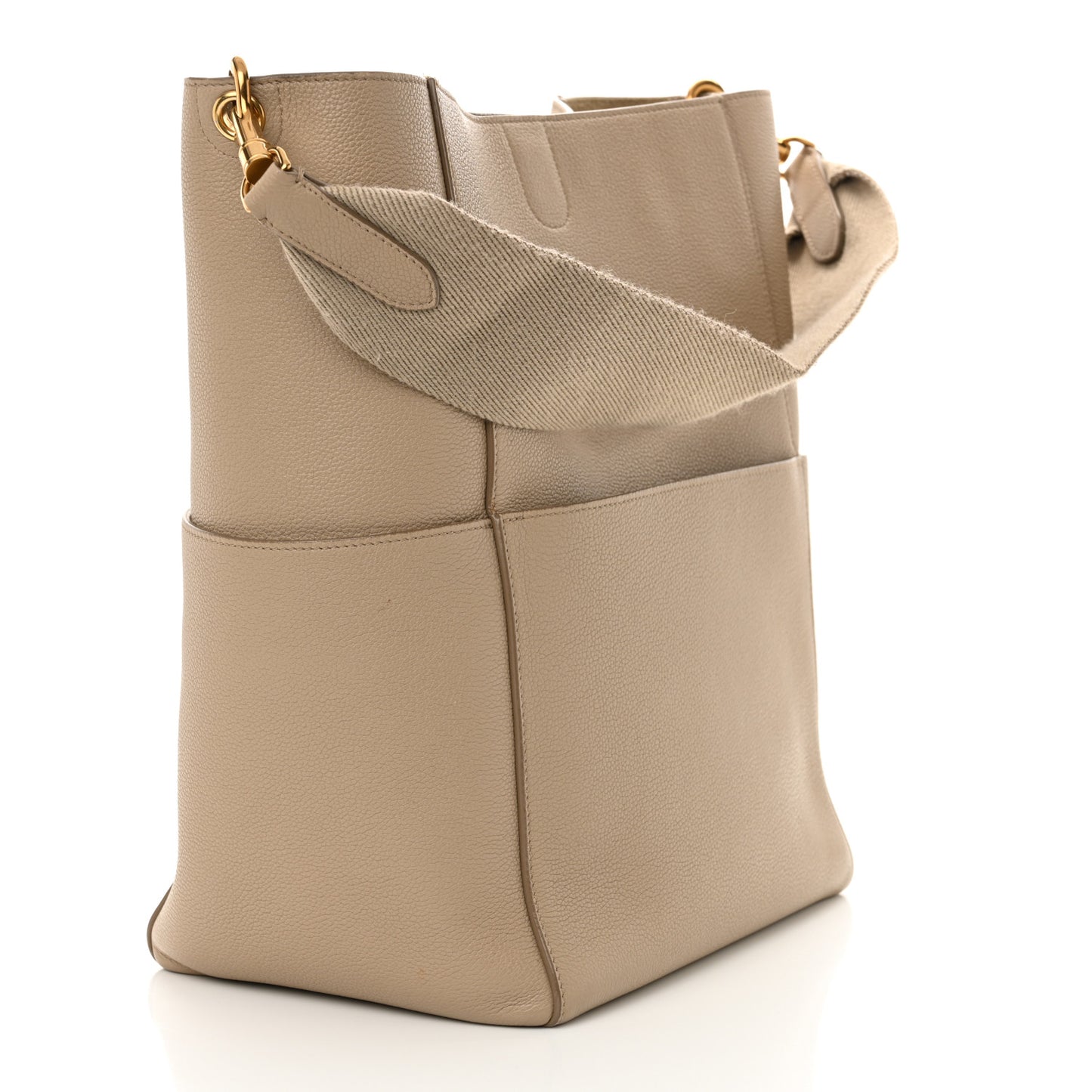 Soft Grained Calfskin Sangle Bucket Bag Dune