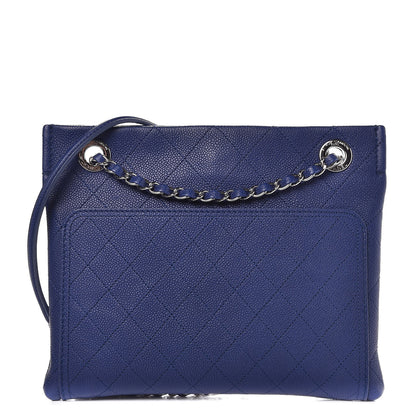 Chanel Caviar Stitched Small CC Pocket Shoulder Dark Blue 1 of 7