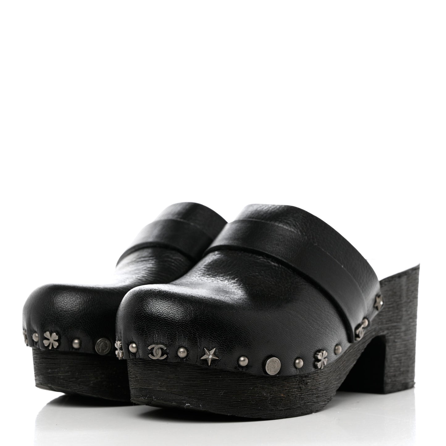 Calfskin CC Lucky Charms Studded Clogs 35 Black