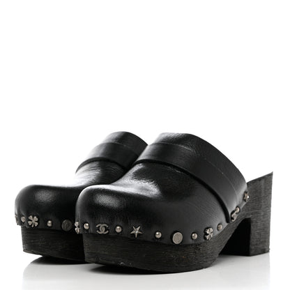 Chanel Calfskin CC Lucky Charms Studded Clogs 35 Black 3 of 8