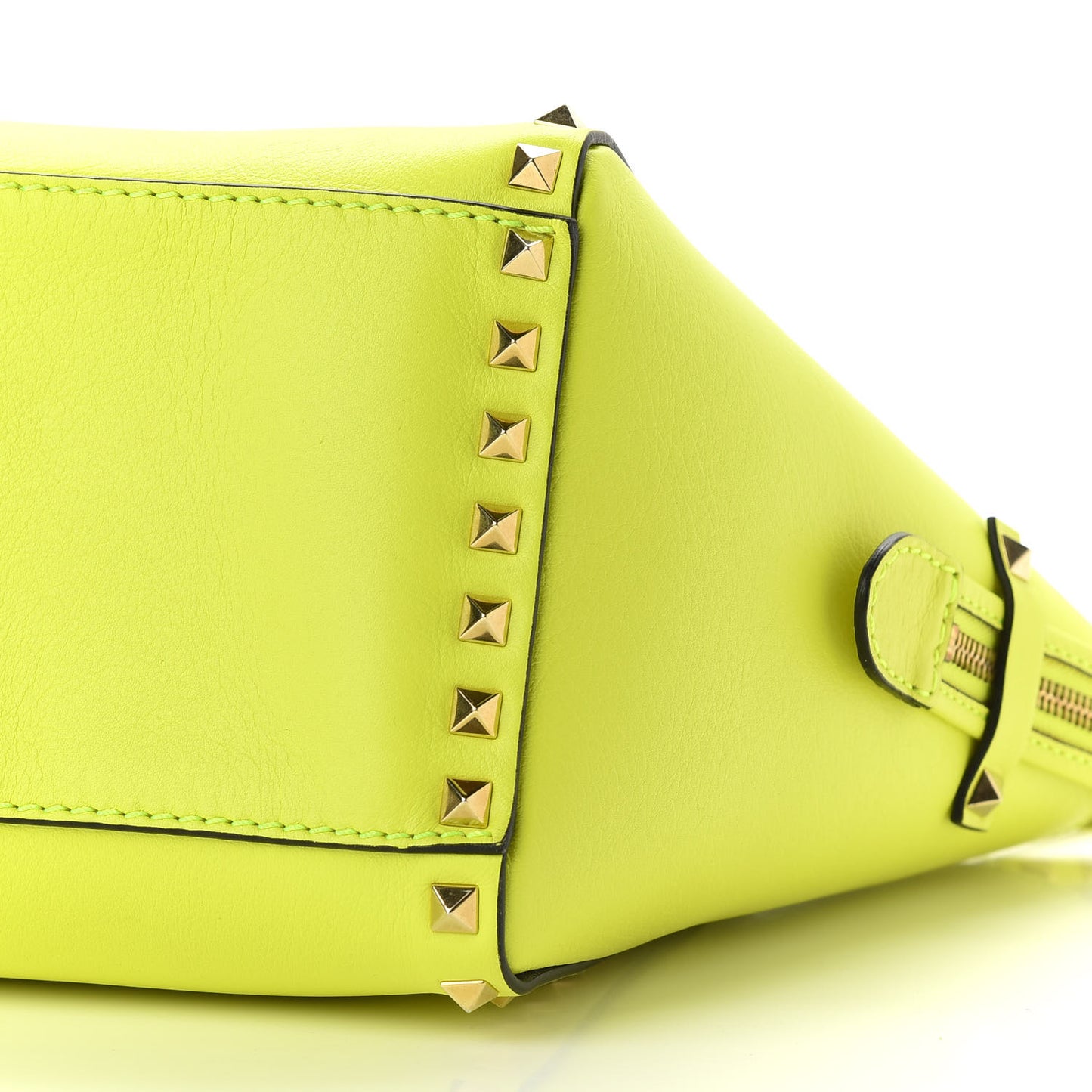 Vitello Small Rockstud Double Handle Tote Yellow Fluo