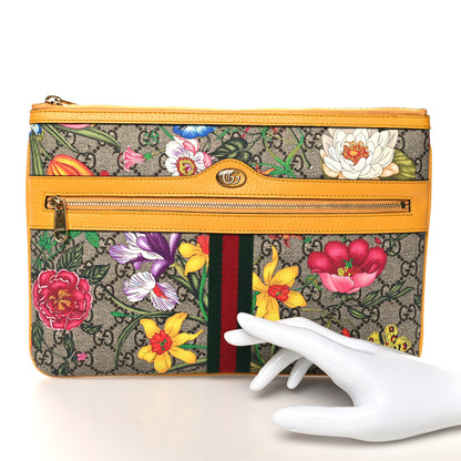 Gucci GG Supreme Monogram Flora Large Ophidia Pouch Clutch Beige Multicolor Crop 2 of 11