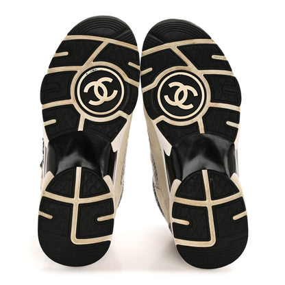 Chanel Fabric Suede Calfskin Womens CC Sneakers 37.5 Ivory Light Gray White 6 of 9