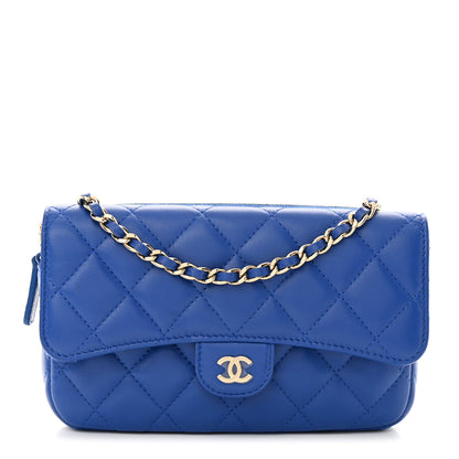 Chanel Lambskin Quilted Flap Phone Holder With Chain Blue 1 of 13