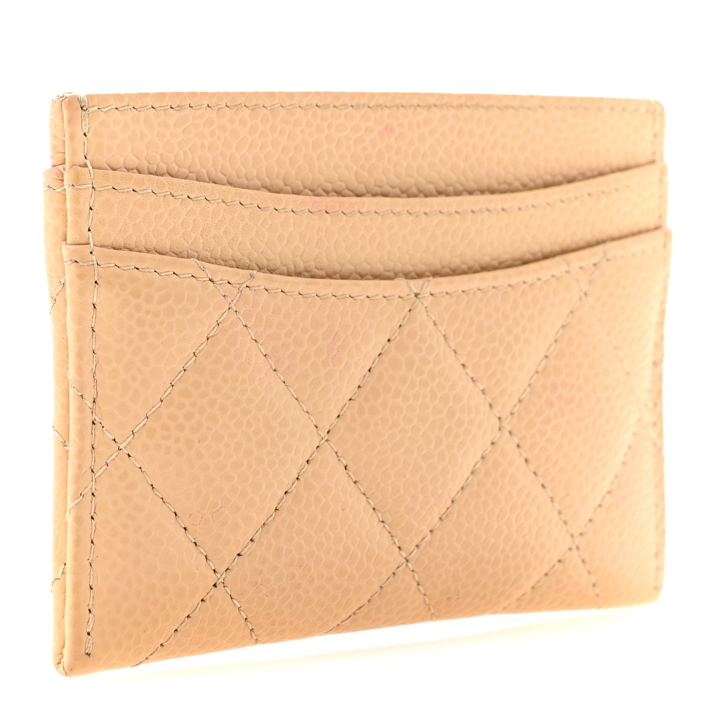 Caviar Quilted Card Holder Beige