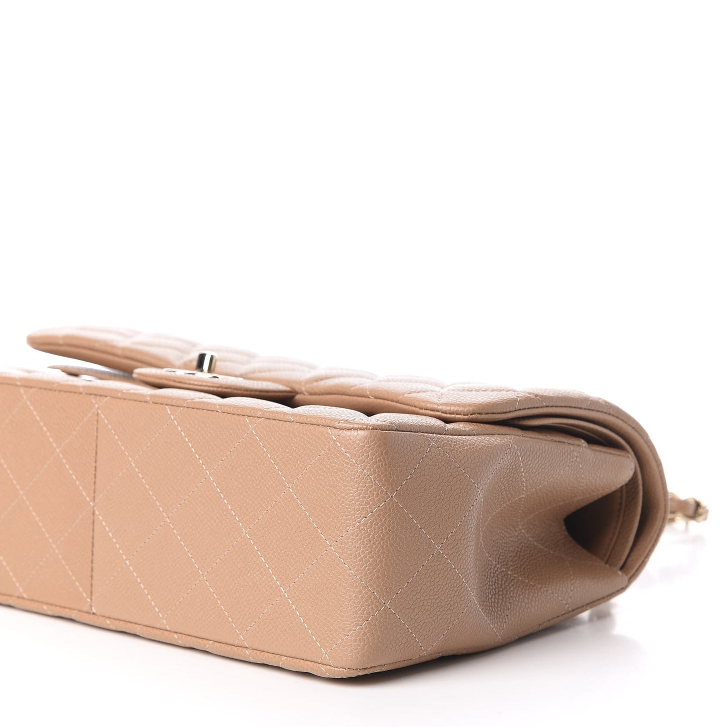 Caviar Quilted Jumbo Double Flap Beige