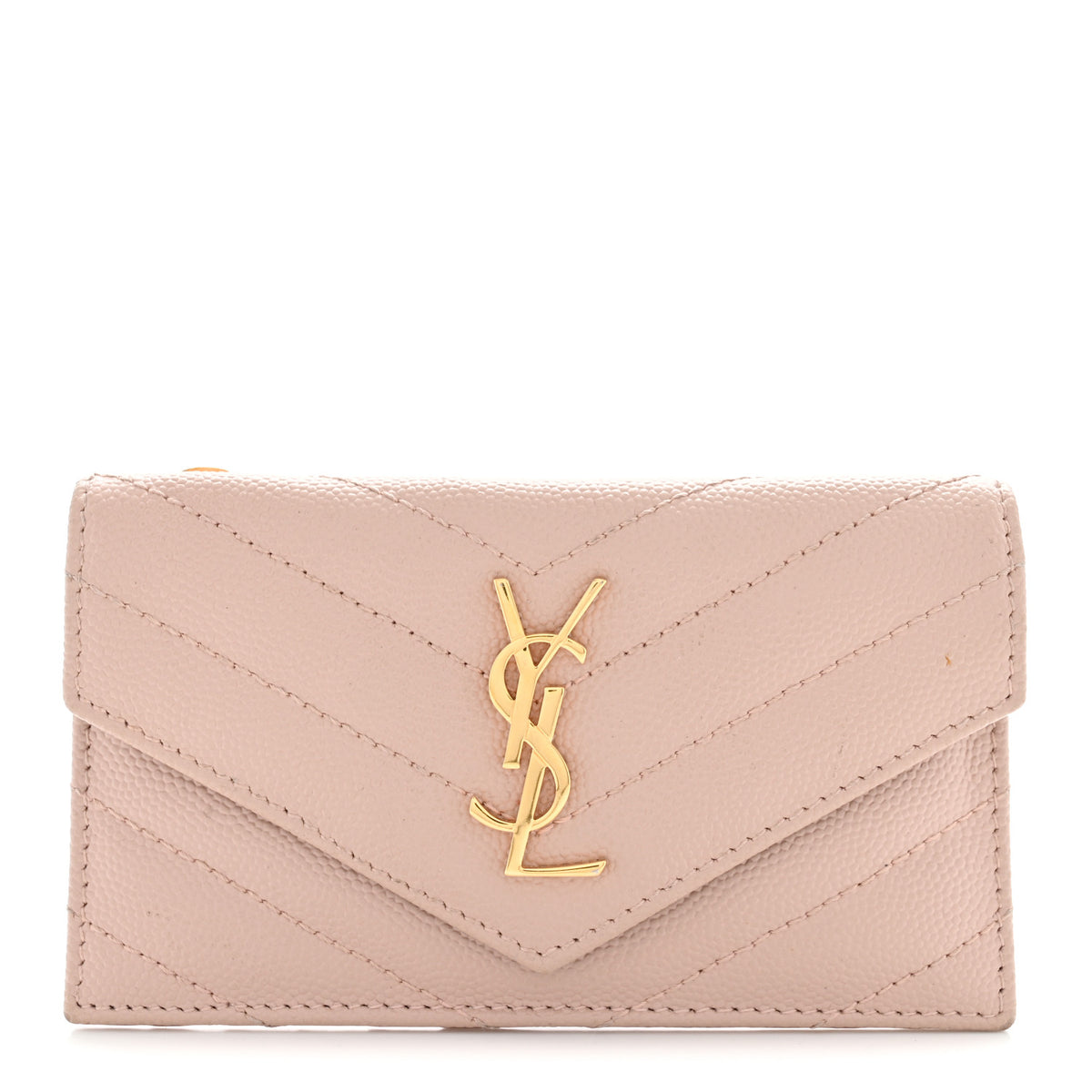 Saint Laurent Grain De Poudre Matelasse Chevron Monogram Compact Wallet Pale Pink 1 of 11