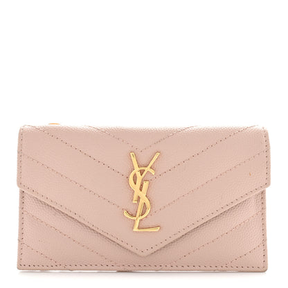 Saint Laurent Grain De Poudre Matelasse Chevron Monogram Compact Wallet Pale Pink 1 of 11