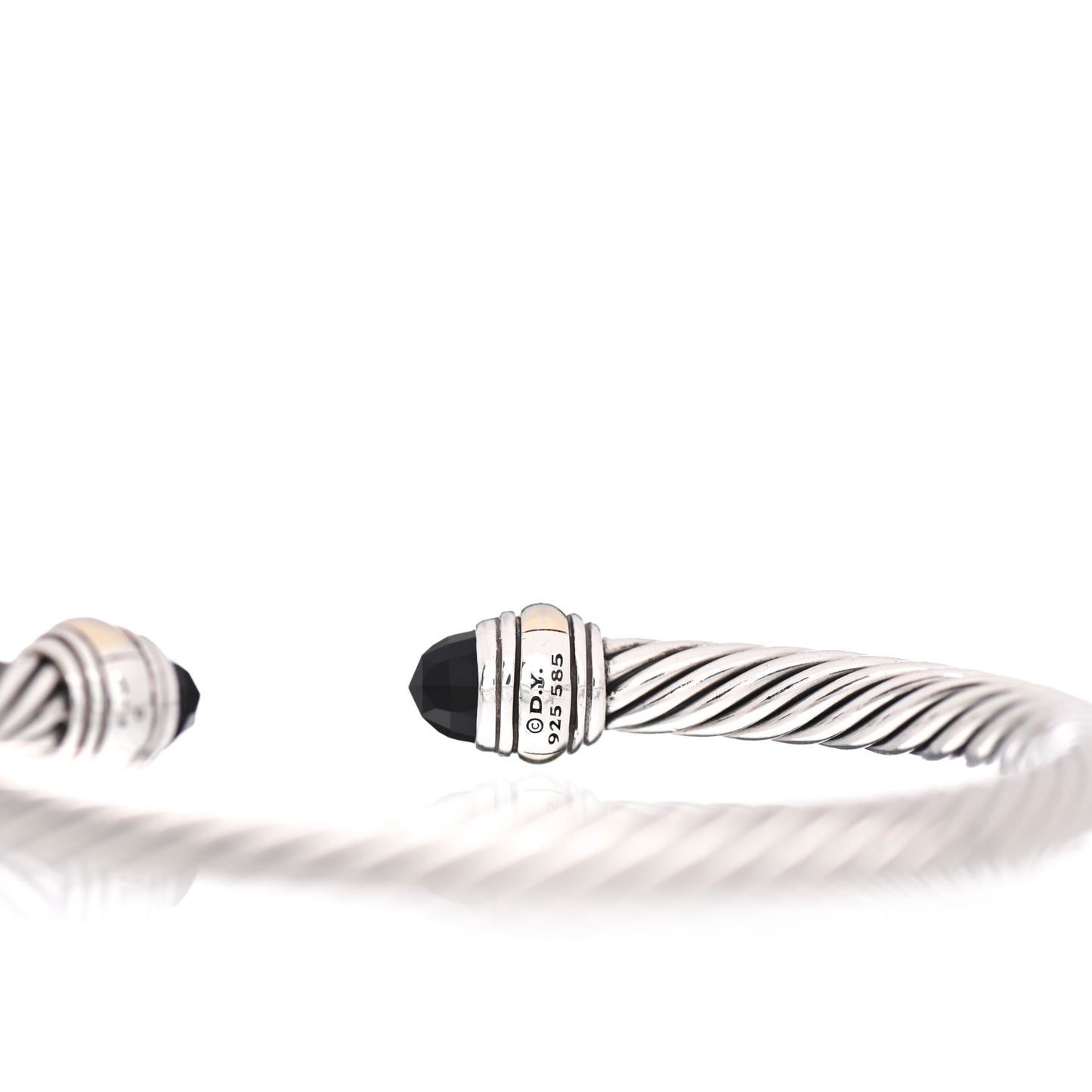 Sterling Silver 14K Yellow Gold Black Onyx 5mm Cable Classics Bracelet
