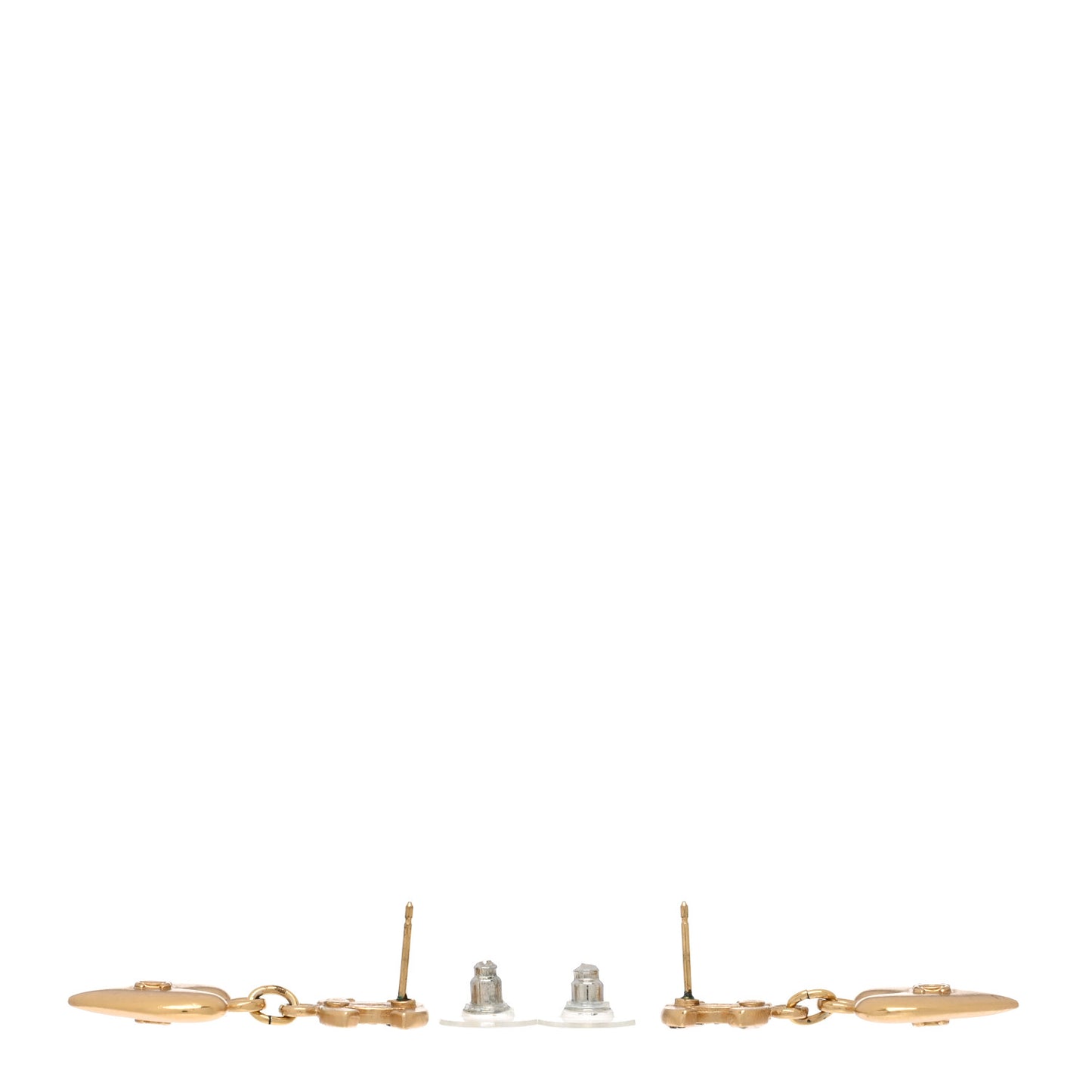Metal Crystal CC Heart Drop Earrings Gold